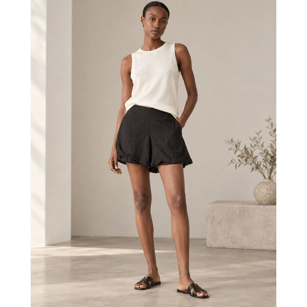Vince Linen Blend Women’s Size 12 Black High Rise Pleated Shorts